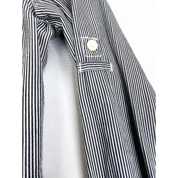 Tommy Hilfiger Size Medium Women's Black White Stripe Elbow Button Logo Shirt - Picture 10 of 13
